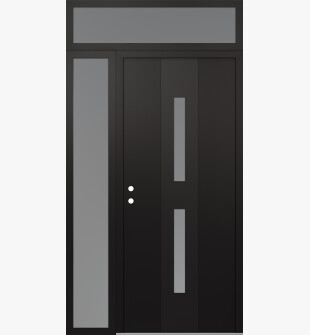 DIAMOND A6 50" X 96" BLACK/WHITE FROSTED GLASS PANEL BLACK RHI WITH SIDELITE AND TRANSOM FROSTED GLASS