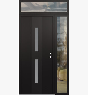 DIAMOND A6 50" X 96" BLACK/WHITE FROSTED GLASS PANEL BLACK LHI WITH SIDELITE AND TRANSOM CLEAR GLASS