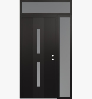 DIAMOND A6 48" X 96" BLACK/WHITE FROSTED GLASS PANEL BLACK LHI WITH SIDELITE AND TRANSOM FROSTED GLASS