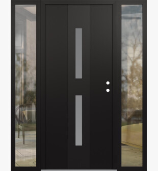 DIAMOND A6 64" X 80" BLACK/WHITE FROSTED GLASS PANEL BLACK LHI WITH 2 SIDELITES CLEAR GLASS