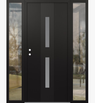 DIAMOND A6 64" X 80" BLACK/WHITE FROSTED GLASS PANEL BLACK RHI WITH 2 SIDELITES CLEAR GLASS