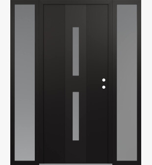 DIAMOND A6 68" X 80" BLACK/WHITE FROSTED GLASS PANEL BLACK LHI WITH 2 SIDELITES FROSTED GLASS