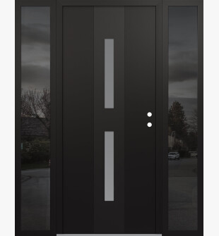 DIAMOND A6 64" X 80" BLACK/WHITE FROSTED GLASS PANEL BLACK LHI WITH 2 SIDELITES MIRRORED GLASS