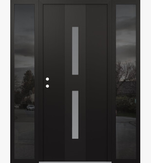 DIAMOND A6 60" X 80" BLACK/WHITE FROSTED GLASS PANEL BLACK RHI WITH 2 SIDELITES MIRRORED GLASS