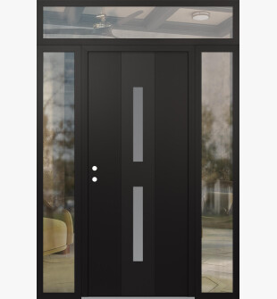 DIAMOND A6 64" X 96" BLACK/WHITE FROSTED GLASS PANEL BLACK RHI WITH 2 SIDELITES AND TRANSOM CLEAR GLASS