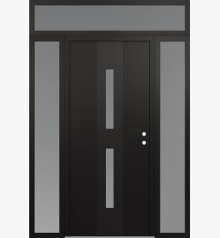 DIAMOND A6 60" X 96" BLACK/WHITE FROSTED GLASS PANEL BLACK LHI WITH 2 SIDELITES AND TRANSOM FROSTED GLASS