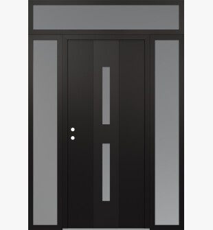 DIAMOND A6 64" X 96" BLACK/WHITE FROSTED GLASS PANEL BLACK RHI WITH 2 SIDELITES AND TRANSOM FROSTED GLASS