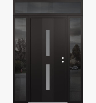 DIAMOND A6 64" X 96" BLACK/WHITE FROSTED GLASS PANEL BLACK LHI WITH 2 SIDELITES AND TRANSOM MIRRORED GLASS