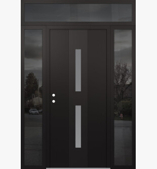 DIAMOND A6 68" X 96" BLACK/WHITE FROSTED GLASS PANEL BLACK RHI WITH 2 SIDELITES AND TRANSOM MIRRORED GLASS