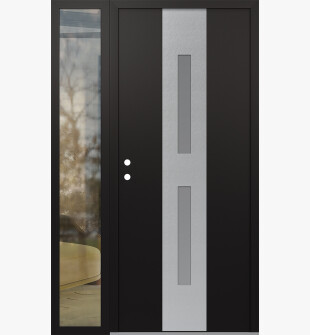 DIAMOND A6 48" X 80" BLACK/WHITE FROSTED GLASS PANEL STAINLESS STEEL RHI WITH SIDELITE CLEAR GLASS