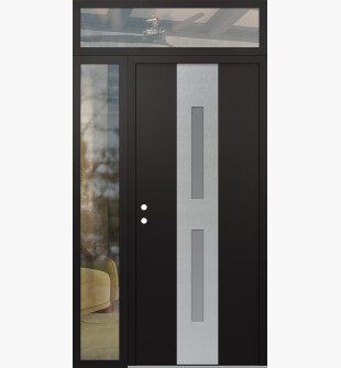 DIAMOND A6 48" X 96" BLACK/WHITE FROSTED GLASS PANEL STAINLESS STEEL RHI WITH SIDELITE AND TRANSOM CLEAR GLASS