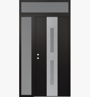 DIAMOND A6 50" X 96" BLACK/WHITE FROSTED GLASS PANEL STAINLESS STEEL RHI WITH SIDELITE AND TRANSOM FROSTED GLASS