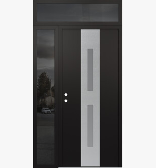 DIAMOND A6 48" X 96" BLACK/WHITE FROSTED GLASS PANEL STAINLESS STEEL RHI WITH SIDELITE AND TRANSOM MIRRORED GLASS