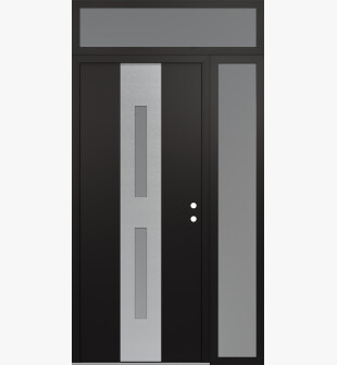 DIAMOND A6 52" X 96" BLACK/WHITE FROSTED GLASS PANEL STAINLESS STEEL LHI WITH SIDELITE AND TRANSOM FROSTED GLASS