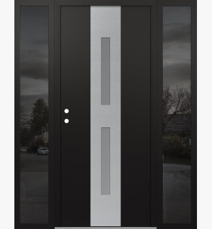 DIAMOND A6 64" X 80" BLACK/WHITE FROSTED GLASS PANEL STAINLESS STEEL RHI WITH 2 SIDELITES MIRRORED GLASS