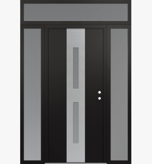 DIAMOND A6 68" X 96" BLACK/WHITE FROSTED GLASS PANEL STAINLESS STEEL LHI WITH 2 SIDELITES AND TRANSOM FROSTED GLASS