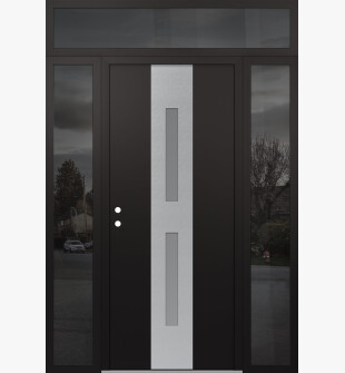 DIAMOND A6 60" X 96" BLACK/WHITE FROSTED GLASS PANEL STAINLESS STEEL RHI WITH 2 SIDELITES AND TRANSOM MIRRORED GLASS