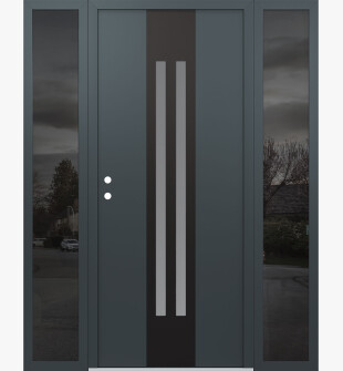 DIAMOND A8 68" X 80" ANTHRACITE/ANTHRACITE FROSTED GLASS PANEL BLACK RHI WITH 2 SIDELITES MIRRORED GLASS