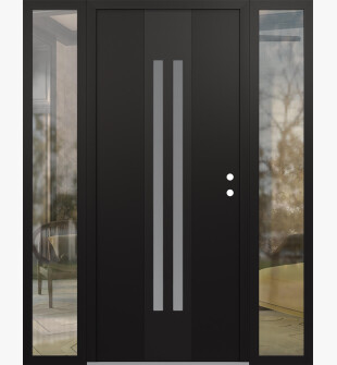 DIAMOND A8 68" X 80" BLACK/WHITE FROSTED GLASS PANEL BLACK LHI WITH 2 SIDELITES CLEAR GLASS