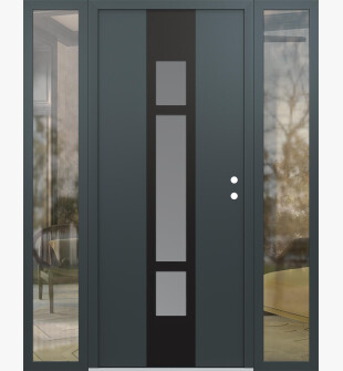 DIAMOND A9 68" X 80" ANTHRACITE/ANTHRACITE FROSTED GLASS PANEL BLACK LHI WITH 2 SIDELITES CLEAR GLASS