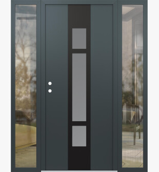 DIAMOND A9 68" X 80" ANTHRACITE/ANTHRACITE FROSTED GLASS PANEL BLACK RHI WITH 2 SIDELITES CLEAR GLASS