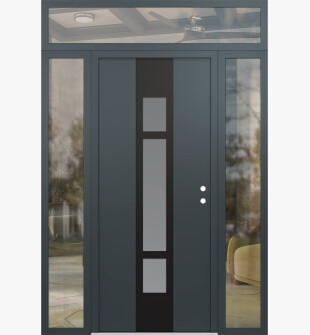 DIAMOND A9 60" X 96" ANTHRACITE/ANTHRACITE FROSTED GLASS PANEL BLACK LHI WITH 2 SIDELITES AND TRANSOM CLEAR GLASS