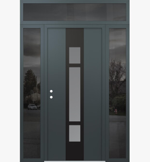 DIAMOND A9 60" X 96" ANTHRACITE/ANTHRACITE FROSTED GLASS PANEL BLACK RHI WITH 2 SIDELITES AND TRANSOM MIRRORED GLASS