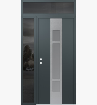 DIAMOND A9 50" X 96" ANTHRACITE/ANTHRACITE FROSTED GLASS PANEL STAINLESS STEEL RHI WITH SIDELITE AND TRANSOM MIRRORED GLASS