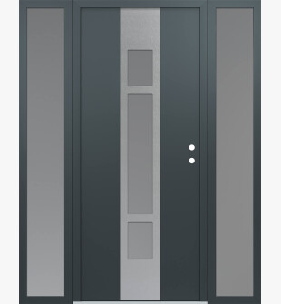 DIAMOND A9 68" X 80" ANTHRACITE/ANTHRACITE FROSTED GLASS PANEL STAINLESS STEEL LHI WITH 2 SIDELITES FROSTED GLASS