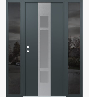 DIAMOND A9 64" X 80" ANTHRACITE/ANTHRACITE FROSTED GLASS PANEL STAINLESS STEEL RHI WITH 2 SIDELITES MIRRORED GLASS