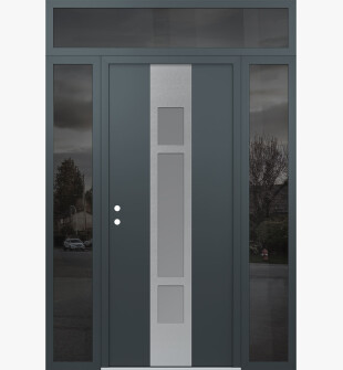 DIAMOND A9 68" X 96" ANTHRACITE/ANTHRACITE FROSTED GLASS PANEL STAINLESS STEEL RHI WITH 2 SIDELITES AND TRANSOM MIRRORED GLASS