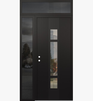 DIAMOND A9 52" X 96" BLACK/BLACK CLEAR GLASS PANEL BLACK RHI WITH SIDELITE AND TRANSOM MIRRORED GLASS