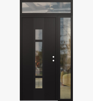 DIAMOND A9 52" X 96" BLACK/BLACK CLEAR GLASS PANEL BLACK LHI WITH SIDELITE AND TRANSOM CLEAR GLASS