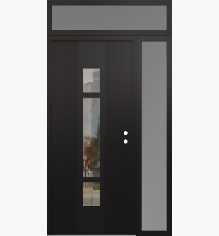 DIAMOND A9 48" X 96" BLACK/BLACK CLEAR GLASS PANEL BLACK LHI WITH SIDELITE AND TRANSOM FROSTED GLASS