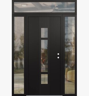 DIAMOND A9 60" X 96" BLACK/BLACK CLEAR GLASS PANEL BLACK LHI WITH 2 SIDELITES AND TRANSOM CLEAR GLASS