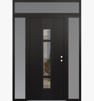 DIAMOND A9 60" X 96" BLACK/BLACK CLEAR GLASS PANEL BLACK LHI WITH 2 SIDELITES AND TRANSOM FROSTED GLASS