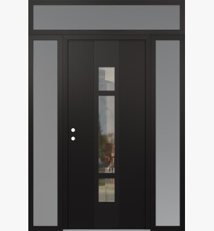 DIAMOND A9 64" X 96" BLACK/BLACK CLEAR GLASS PANEL BLACK RHI WITH 2 SIDELITES AND TRANSOM FROSTED GLASS