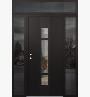 DIAMOND A9 60" X 96" BLACK/BLACK CLEAR GLASS PANEL BLACK RHI WITH 2 SIDELITES AND TRANSOM MIRRORED GLASS