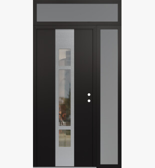 DIAMOND A9 48" X 96" BLACK/BLACK CLEAR GLASS PANEL STAINLESS STEEL LHI WITH SIDELITE AND TRANSOM FROSTED GLASS