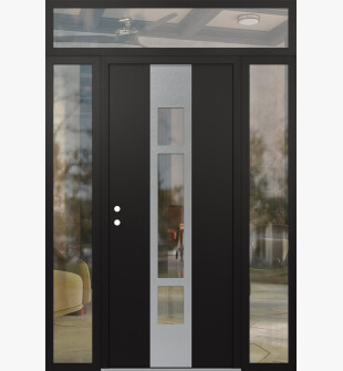 DIAMOND A9 68" X 96" BLACK/BLACK CLEAR GLASS PANEL STAINLESS STEEL RHI WITH 2 SIDELITES AND TRANSOM CLEAR GLASS