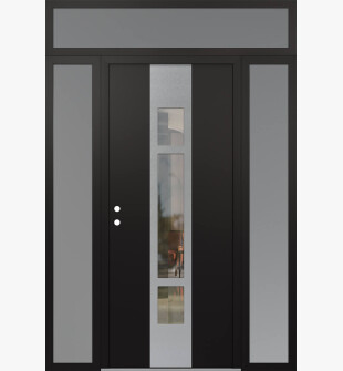 DIAMOND A9 68" X 96" BLACK/BLACK CLEAR GLASS PANEL STAINLESS STEEL RHI WITH 2 SIDELITES AND TRANSOM FROSTED GLASS
