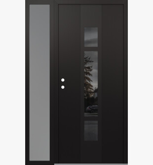 DIAMOND A9 48" X 80" BLACK/BLACK MIRRORED GLASS PANEL BLACK RHI WITH SIDELITE FROSTED GLASS
