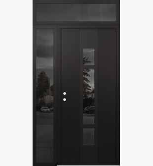 DIAMOND A9 52" X 96" BLACK/BLACK MIRRORED GLASS PANEL BLACK RHI WITH SIDELITE AND TRANSOM MIRRORED GLASS