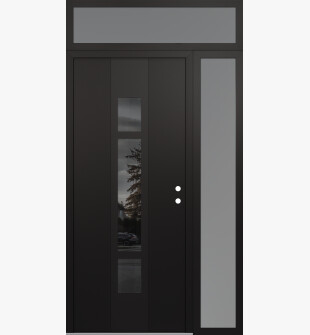 DIAMOND A9 48" X 96" BLACK/BLACK MIRRORED GLASS PANEL BLACK LHI WITH SIDELITE AND TRANSOM FROSTED GLASS