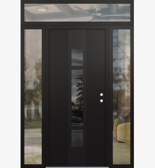 DIAMOND A9 68" X 96" BLACK/BLACK MIRRORED GLASS PANEL BLACK LHI WITH 2 SIDELITES AND TRANSOM CLEAR GLASS