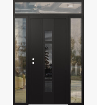 DIAMOND A9 60" X 96" BLACK/BLACK MIRRORED GLASS PANEL BLACK RHI WITH 2 SIDELITES AND TRANSOM CLEAR GLASS