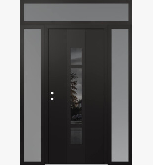 DIAMOND A9 64" X 96" BLACK/BLACK MIRRORED GLASS PANEL BLACK RHI WITH 2 SIDELITES AND TRANSOM FROSTED GLASS