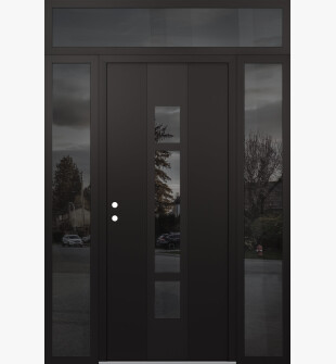 DIAMOND A9 60" X 96" BLACK/BLACK MIRRORED GLASS PANEL BLACK RHI WITH 2 SIDELITES AND TRANSOM MIRRORED GLASS