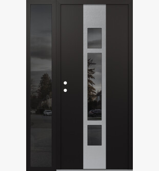 DIAMOND A9 50" X 80" BLACK/BLACK MIRRORED GLASS PANEL STAINLESS STEEL RHI WITH SIDELITE MIRRORED GLASS