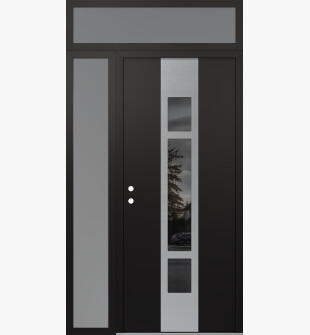 DIAMOND A9 50" X 96" BLACK/BLACK MIRRORED GLASS PANEL STAINLESS STEEL RHI WITH SIDELITE AND TRANSOM FROSTED GLASS